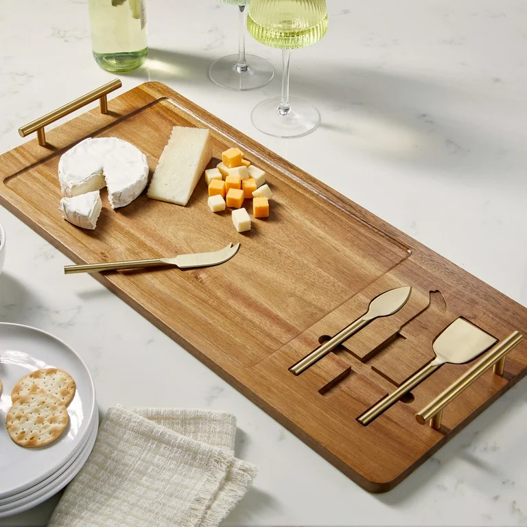 Better Homes & Gardens, Acacia Board with Cheese Tools, 22 W x 11.22 D x 1.96 H in, Kitchen - Wal... | Walmart (US)