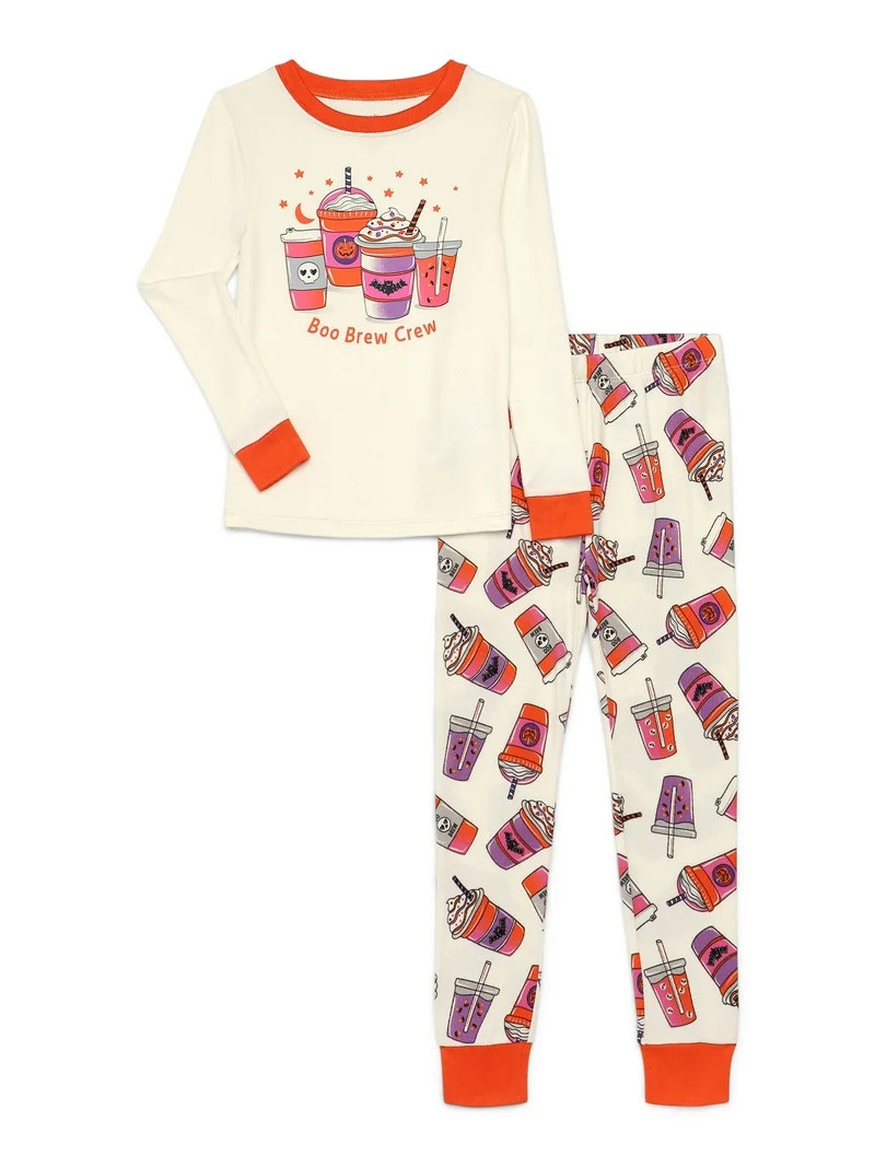 Way to Celebrate Halloween Girls Long Sleeve Top and Pants Tight Fit, 2-Piece Pajama Set  2-Piece... | Walmart (US)