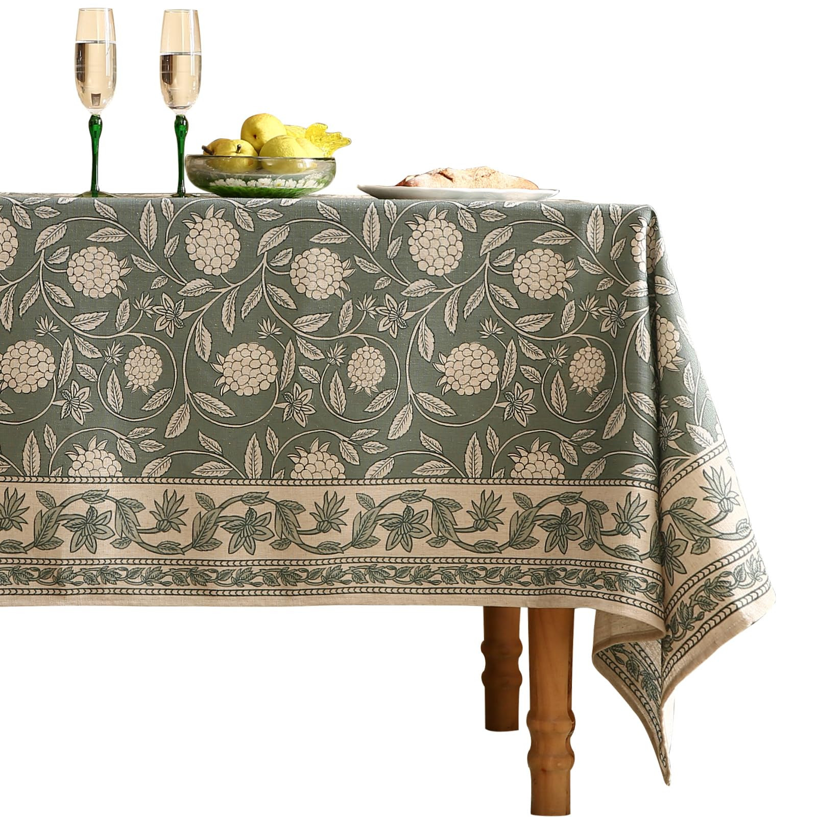 Grayish Green Tablecloth for Rectangular Tables,Linen Table Cloth with Light White Flowers Patter... | Amazon (US)
