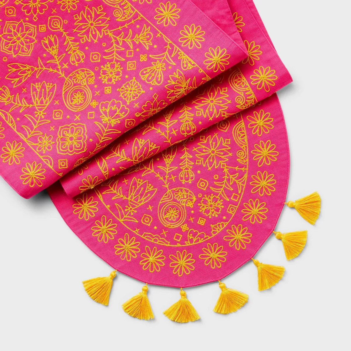 Diwali 72"x14" Table Runner with Tassels Pink/Yellow | Target