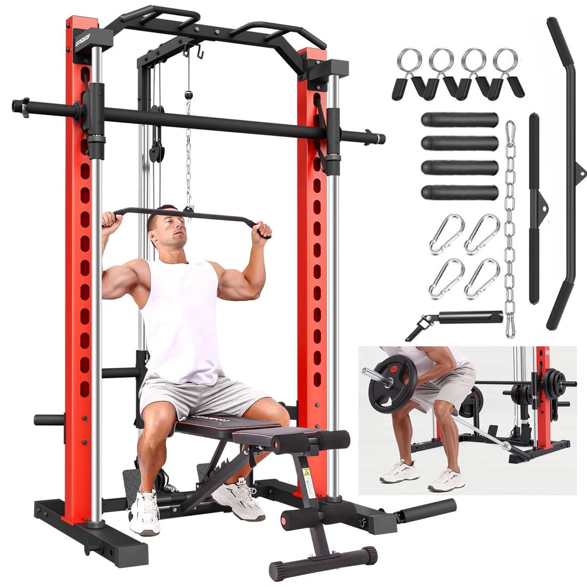 All-In-One Adjustable Smith Machine, Multi-Function Power Cage For Home Gym, Cable Crossover Squa... | Wayfair North America