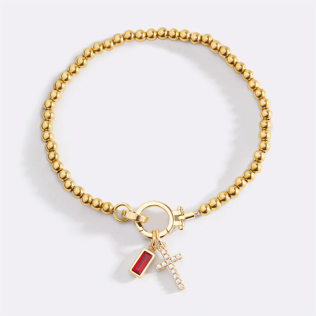 Cross Charm Birthstone Bracelet | Mint & Lily