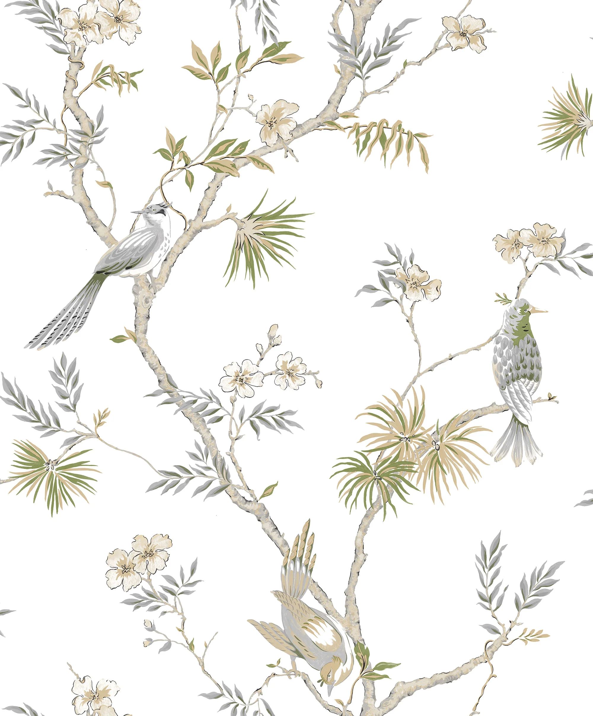 Classic Bird Trail White Wallpaper from the Secret Garden Collection by Galerie Wallcoverings | Burke Decor