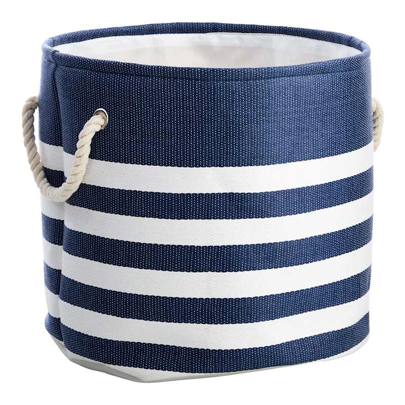 Blue Striped Round Storage Basket, Medium | At Home