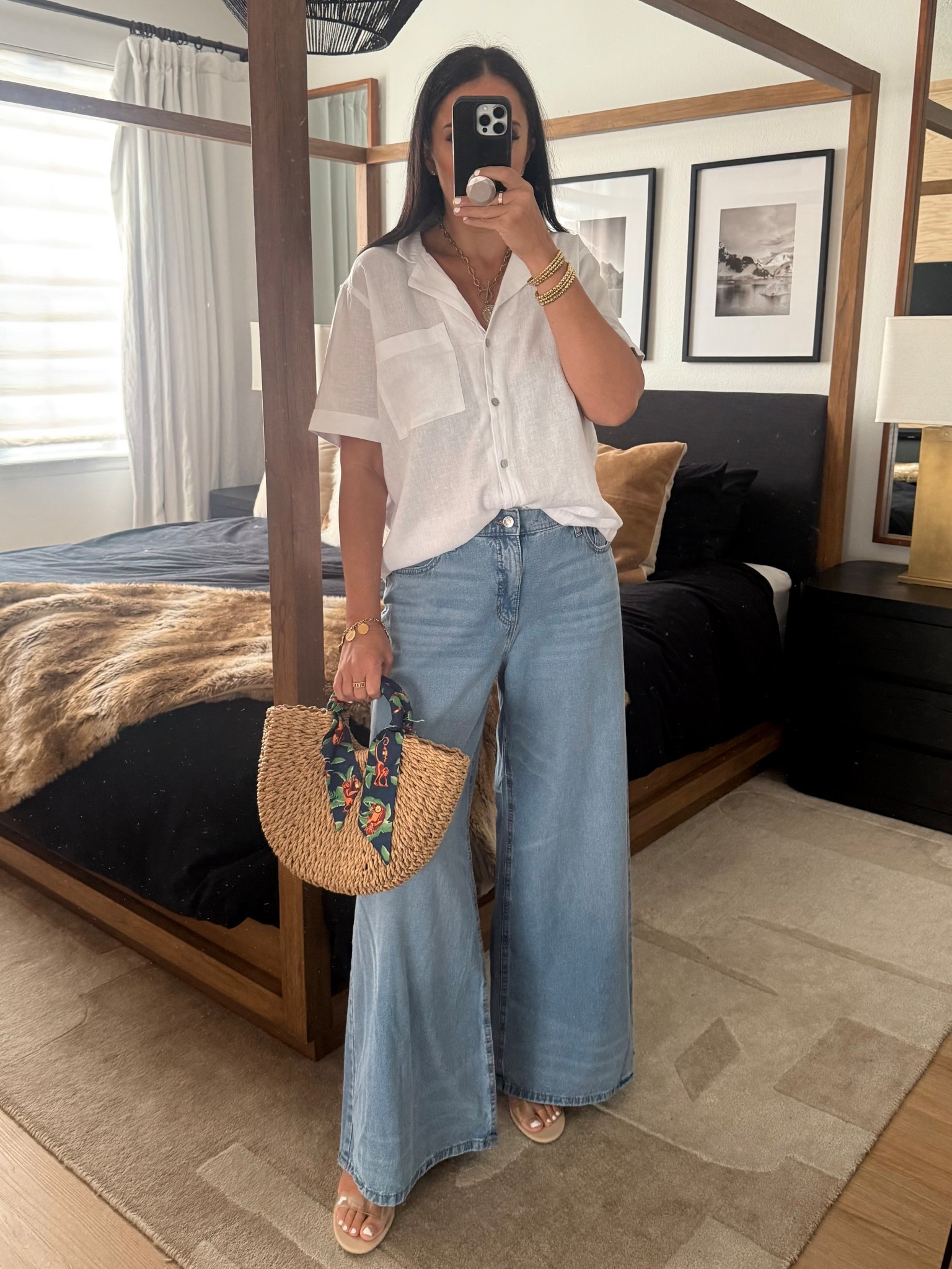 Scoop Women's and Women’s Plus High Rise Baggy Wide Leg Jeans. Time and Tru Women’s Cropped Camp Shirt. 