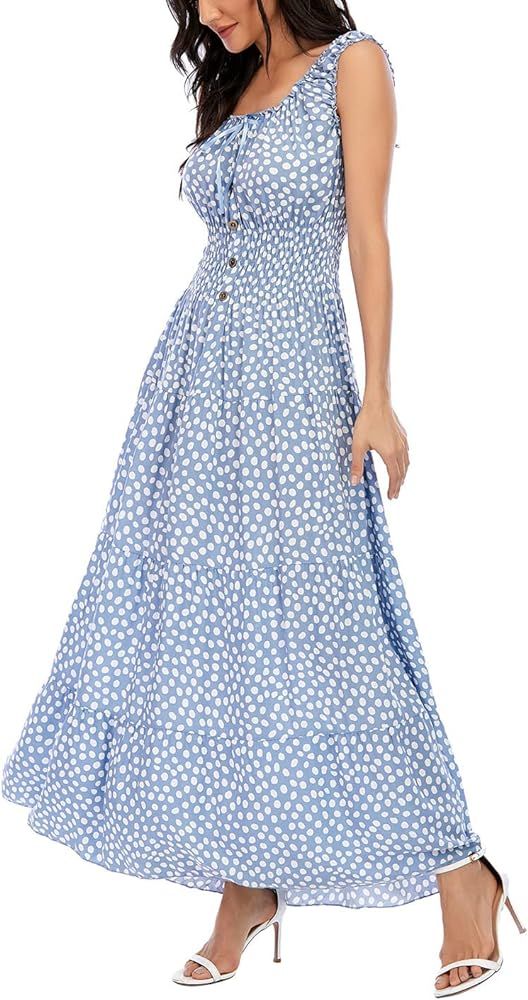 Amazon.com: OSTOO Women's 2024 Summer Boho Floral Print Tiered Casual Flowy Long Maxi Dress(Blue,... | Amazon (US)