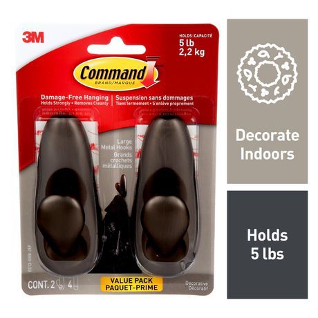 Command™ Large Forever Classic Oil Rubbed Bronze Metal Hook, FC13-ORB-2EF, 2 pack, 2 L Hook, 4 ... | Walmart (CA)