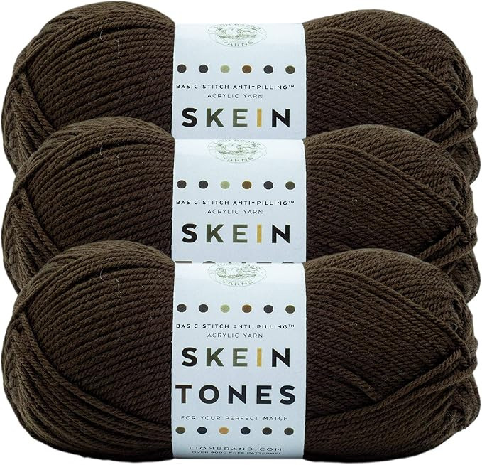 (3 Pack) Lion Brand Yarn Basic Stitch Anti Pilling "Skein Tones" Yarn, Ebony | Amazon (US)
