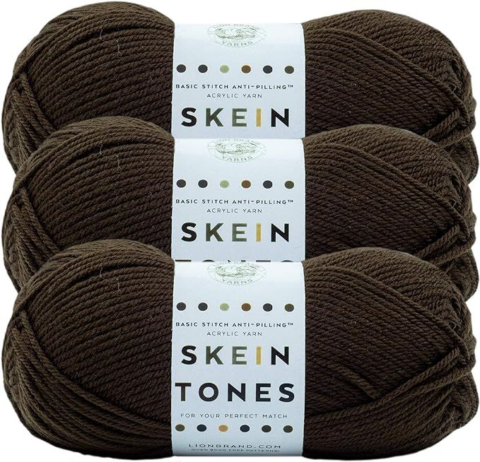 (3 Pack) Lion Brand Yarn Basic Stitch Anti Pilling "Skein Tones" Yarn, Ebony | Amazon (US)