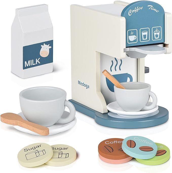 Play Kitchen Accessories Kids Wooden Coffee Maker Toy Espresso Machine Toddler Toy Kitchen Sets f... | Amazon (US)