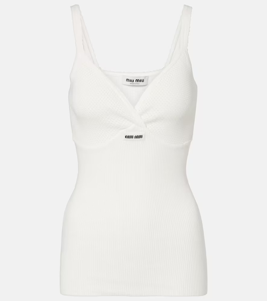 Miu Miu Lace-trimmed cotton top | Mytheresa (US/CA)
