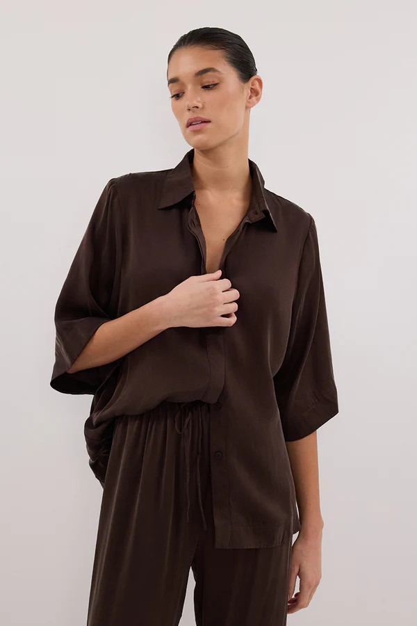 PERCY BITTER CHOC SILK SHIRT | DISSH