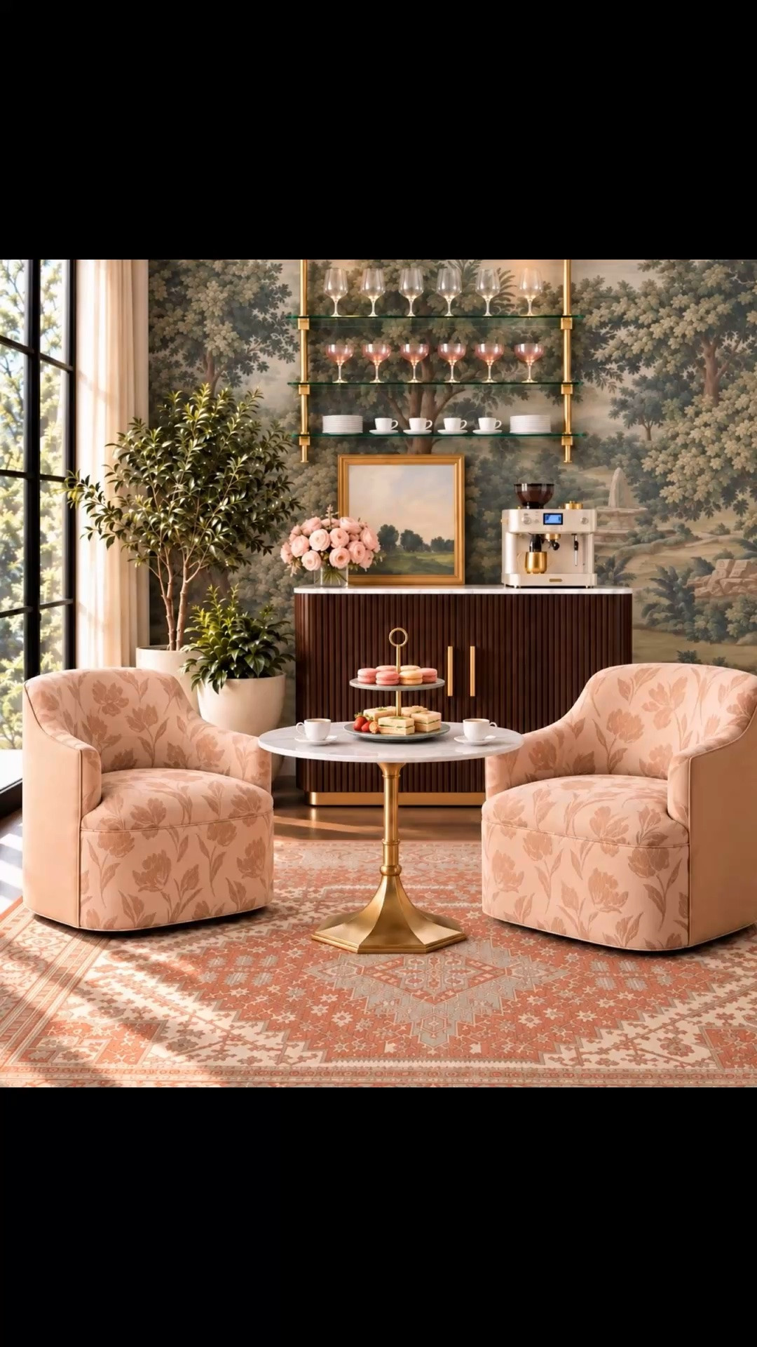 There’s something special about taking time in the morning to simply enjoy a beautiful moment — settle into a cozy yet stylish swivel chair, enjoy the soft morning light, and ease into the day feeling relaxed and ready. ✨

I especially love the Savannah Swivel Chair here. The soft, curved profile feels comfortable and feminine, while the Phare Spice floral upholstery brings in that beautiful peachy tone and a romantic, collected feeling.

Paired with the Clemence Bistro Table, the whole setting has an elegant Parisian café influence. The Carrara marble top and sculptural antique-brass pedestal base make it perfect for a home coffee station, bar area, breakfast nook, or intimate entertaining space.

Up to 50% off at Arhaus right now — but the sale is ending soon.

#MorningCoffee #MorningCoffeeMoment #CoffeeStation #HomeCoffeeBar #HomeBar #BreakfastNook #CoffeeNook #BistroTable #MarbleTable #CarraraMarble #PedestalTable #AccentChair #SwivelChair #FloralChair #PeachDecor #FloralUpholstery #RomanticInteriors #ParisianStyle #CoffeeCorner #Art #WallShelf #BarCabinet #Rug #FloralArrangement #EntertainingEssentials #InteriorDesign #HomeDecor

#LTKHome #LTKSaleAlert #LTKdayinmylife #LTKHome #LTKSaleAlert
