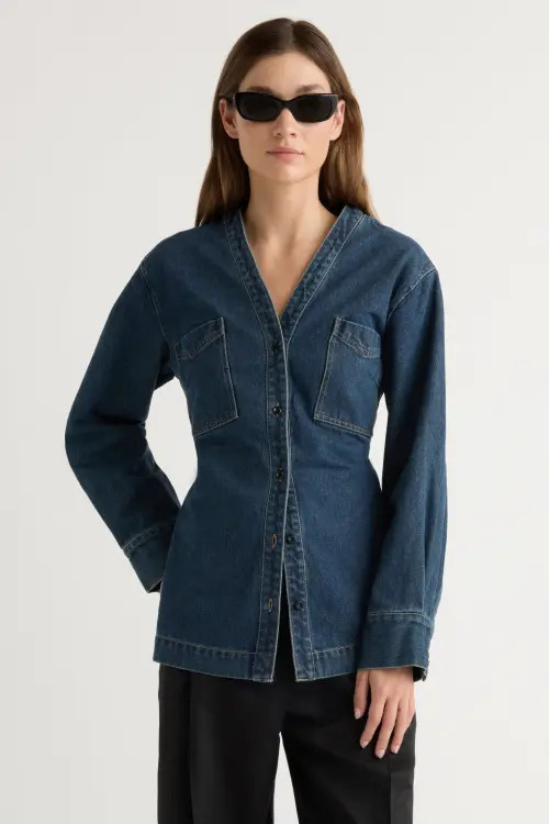 Modern Citizen Emmett Structured-Sleeve Denim Jacket in Indigo at Nordstrom, Size X-Large | Nordstrom