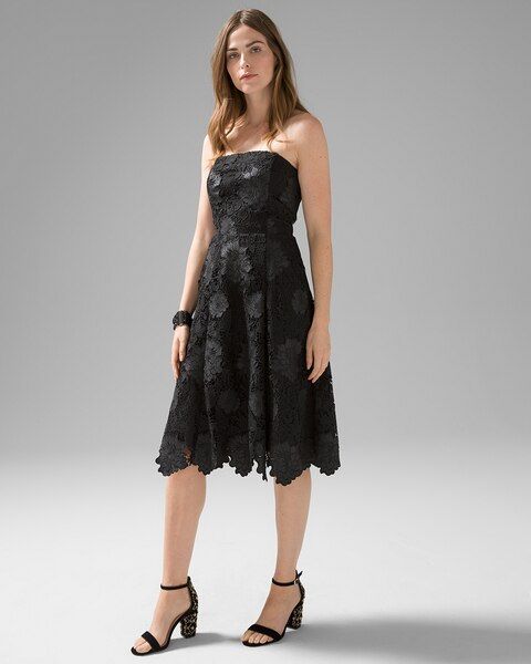 Strapless Vegan Leather & Lace Dress | White House Black Market