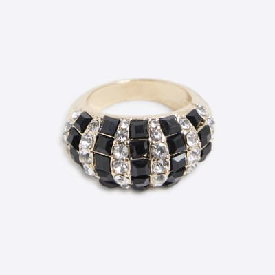 Black Domed Crystal Ring | River Island (UK & IE)