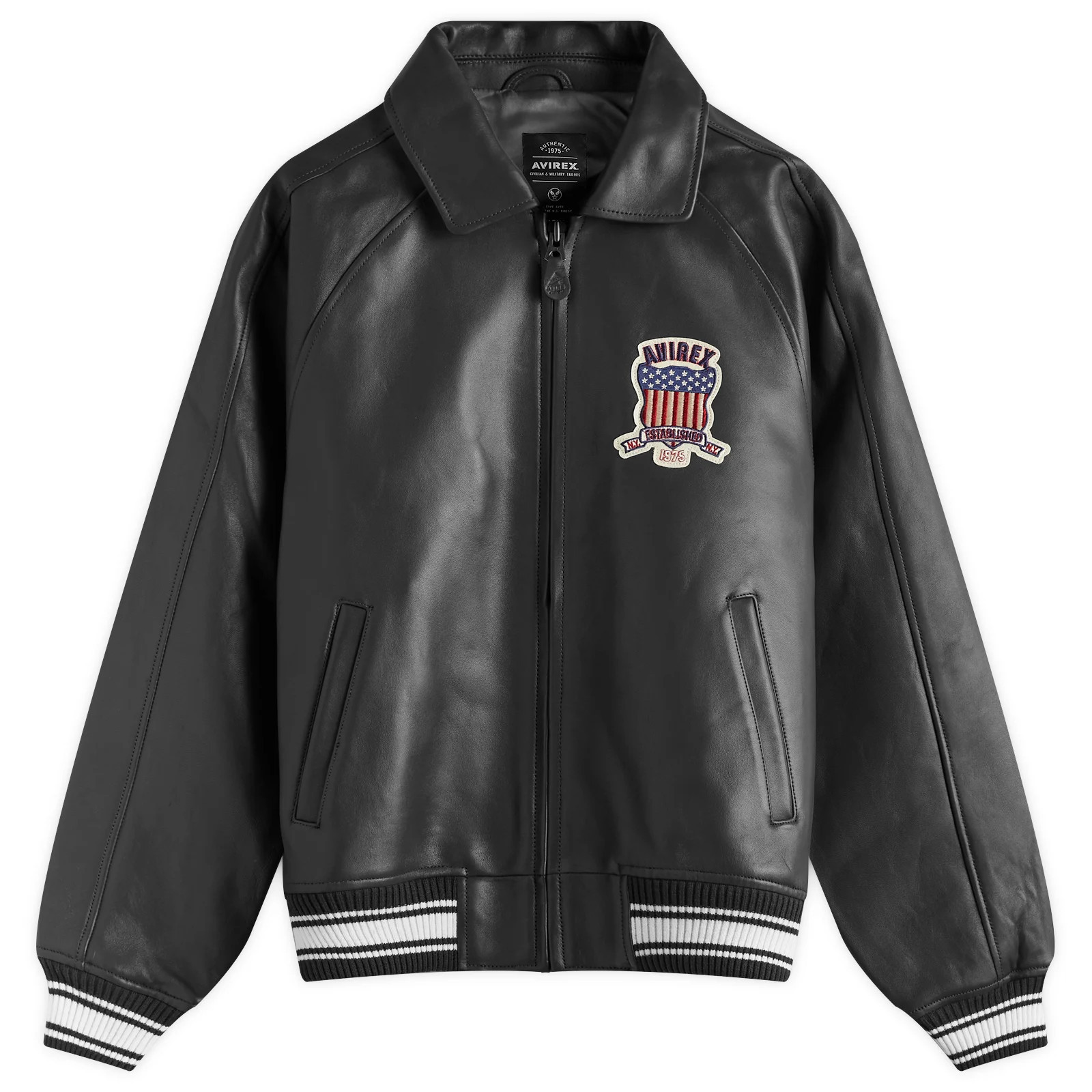 Avirex Men's Icon Leather Jacket Black | END. Clothing