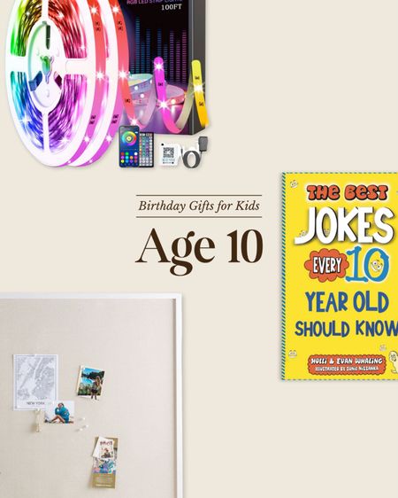 Birthday gifts for kids: age 10 - find the full guide at ChrisLovesJulia.com 

LED lights, bulletin board, kids joke book

#LTKFamily #LTKGiftGuide #LTKKids