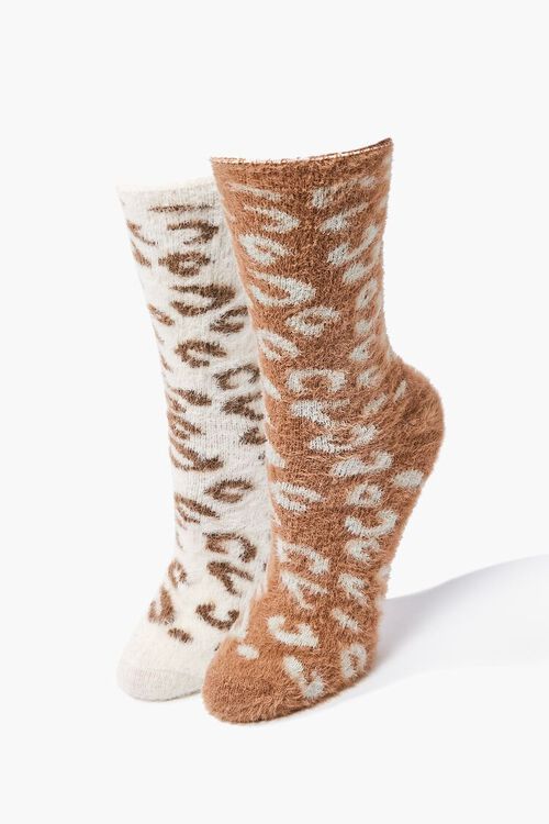 Fuzzy Knit Leopard Crew Socks | Forever 21 | Forever 21 (US)