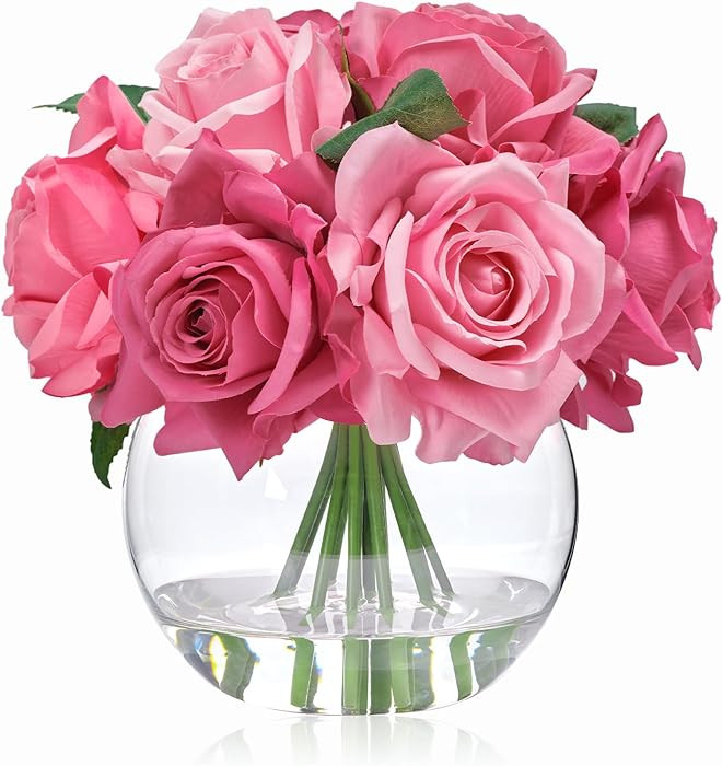 WELL KNOWN Artificial Flowers with Vase, Silk Rose Artificial Flowers Table Centerpieces with Fau... | Amazon (US)