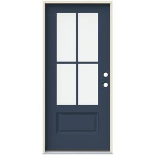 36 in. x 80 in. Left-Hand 4 Lite Clear Glass Revival Blue Painted Fiberglass Prehung Front Door w... | The Home Depot
