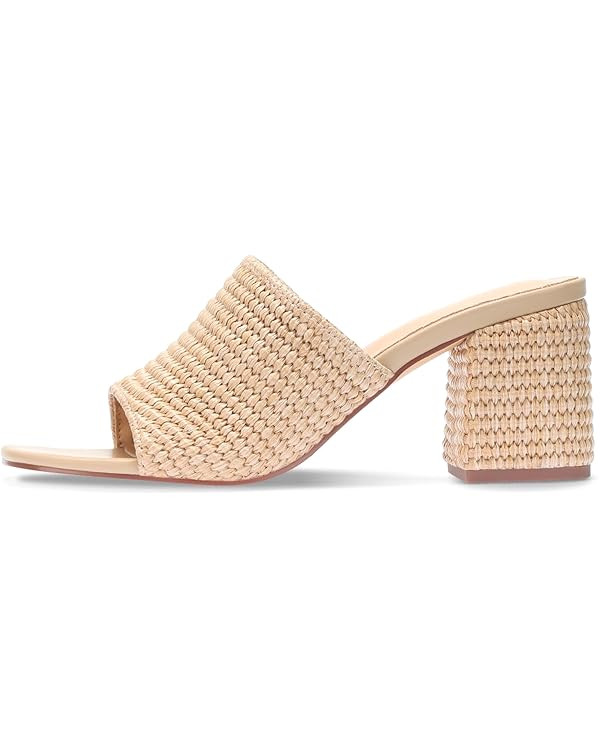 Monrovia Raffia Heels for Women, Square Open Toe Woven Slip On Sandals with Block Wedge Heel - Ca... | Amazon (US)
