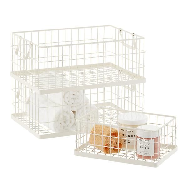 Small Stacking Wire Basket White | The Container Store
