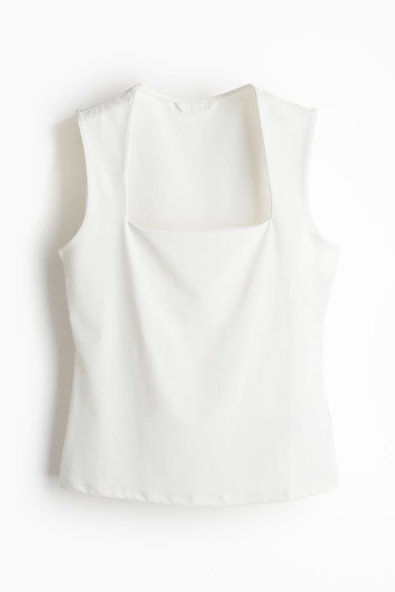 Square-neck Jersey Top - White - Ladies | H&M US | H&M (US + CA)