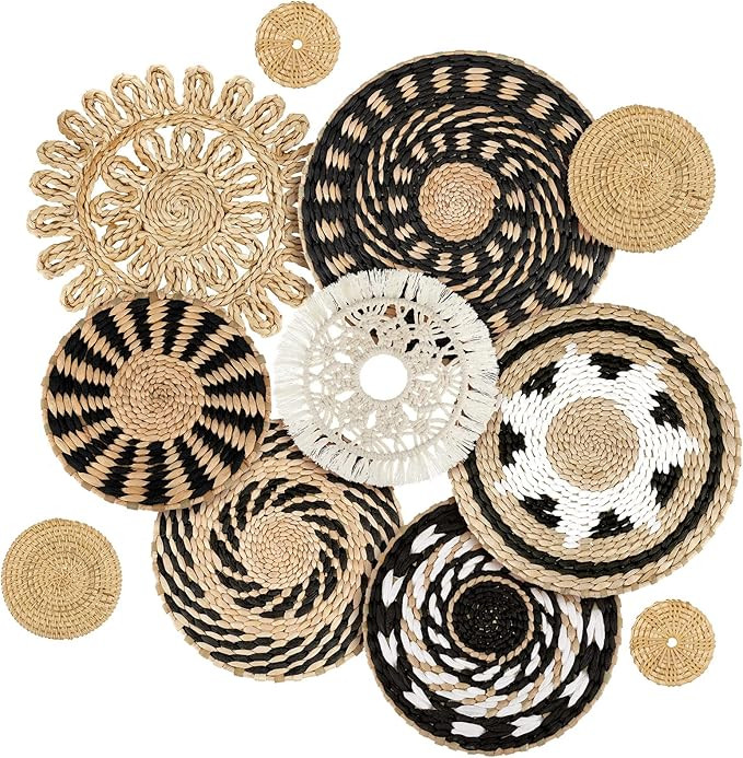 Tatuo 11 Pcs Boho Wall Basket Decor Decorative Bulrush Woven Basket Wall Decor Boho Wall Art Roun... | Amazon (US)