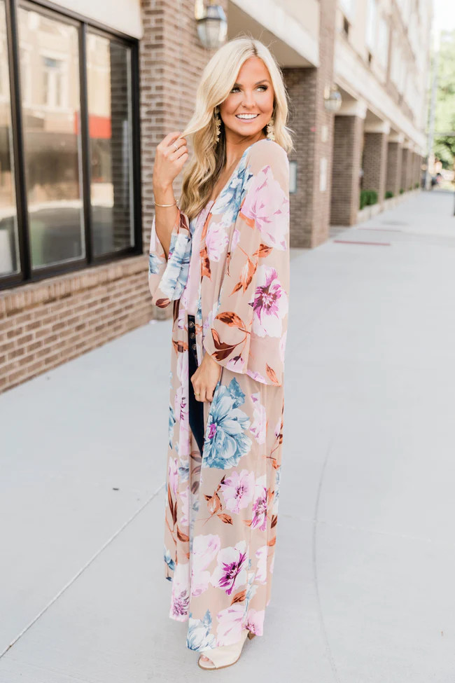 Autumn Calling Beige Floral Duster Kimono FINAL SALE | The Pink Lily Boutique