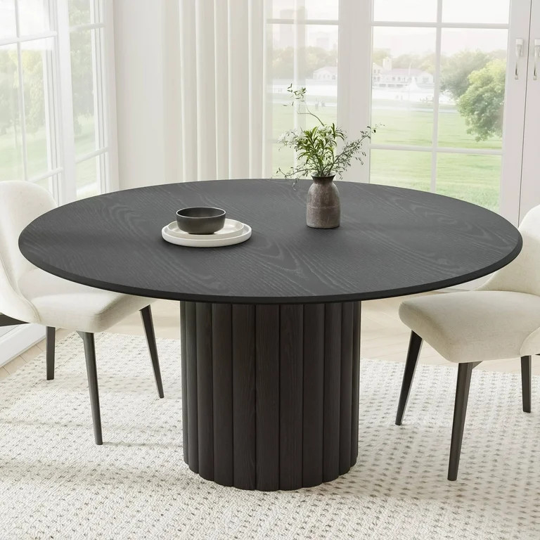 Dovelina 60" Round Dining Tables, Mid-Century Dining Table for Dining Room Kitchen, Black | Walmart (US)