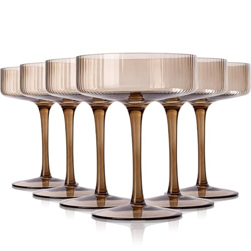 Smokey Sand 'Vintage Art Deco' Coupe & Ribbed Martini Glass Set of 6 in Gray | Amazon (US)