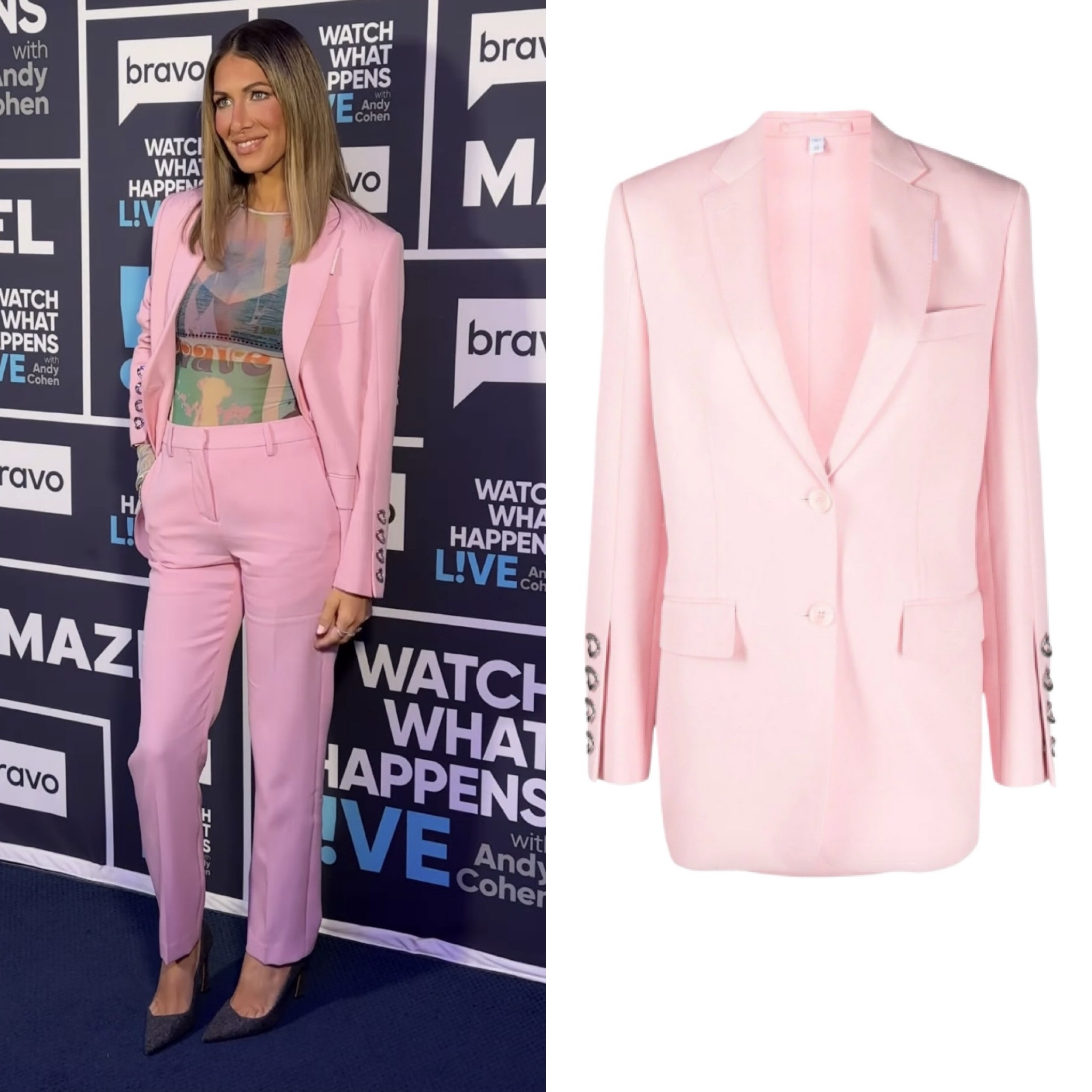 Erin Lichy’s Pink Suit on #WWHL 📸= @bravowwhl