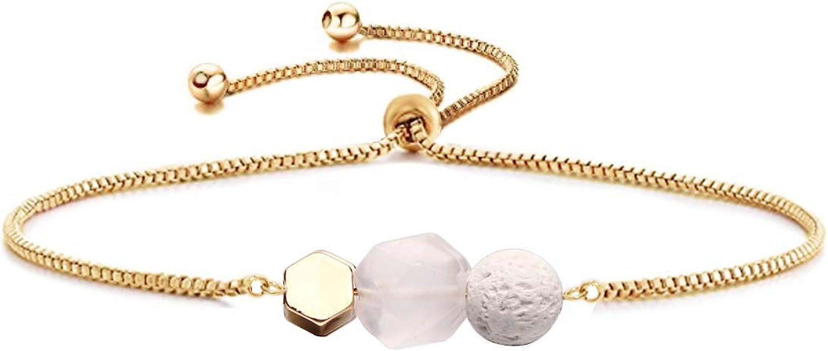 Jardme Essential Oil Diffuser Bracelet, Lava and Rose Quartz Essential Oil Bracelet, Rose Quartz Gem | Amazon (US)