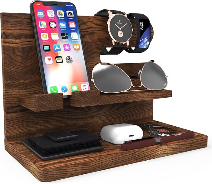 Birthday Gifts for Men Valentines Day Gifts for Men Gift for Dad Wood Phone Docking Station Organ... | Amazon (US)