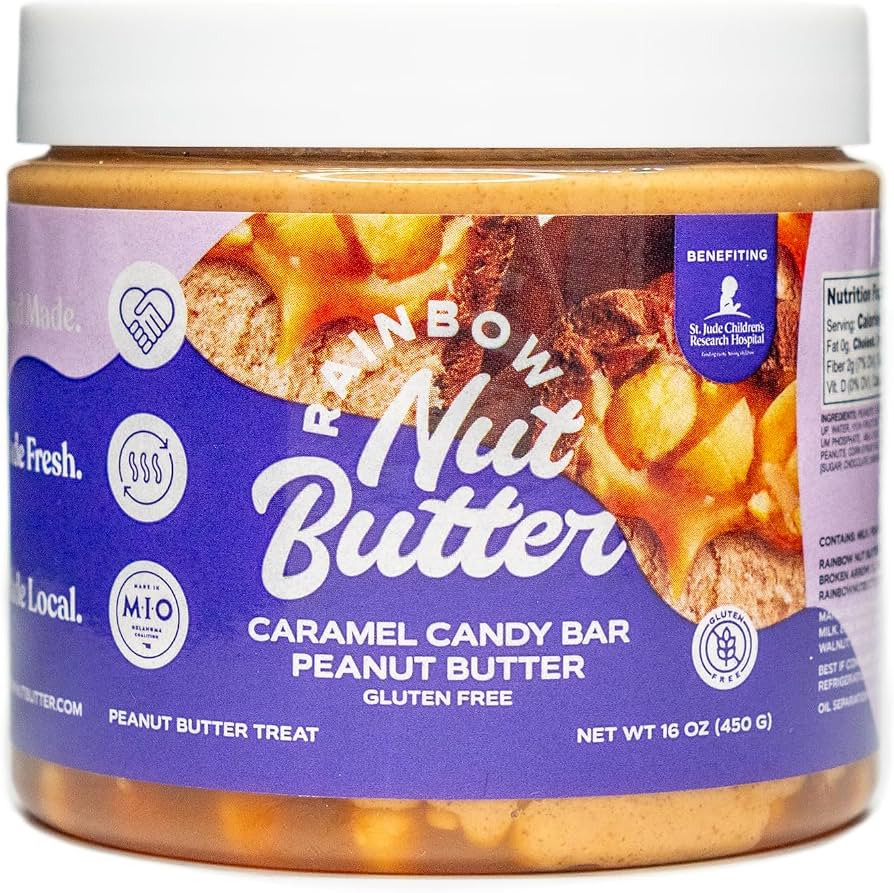 Rainbow Nut Butter, Caramel Candy Bar Peanut Butter Spread, Treat, Snack, Chocolate Bar Consisting Of Nougat Topped With Caramel and Peanuts, All Encased In Milk Chocolate. High Protein Flavored Nut Butter, (16oz Jar) | Amazon (US)