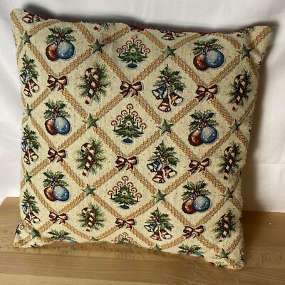Windowpane Diamond Tapestry Christmas Pillow w Ornaments Trees Bells Candy Canes | eBay US
