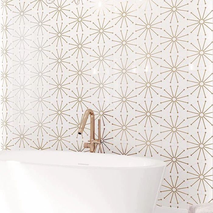 Wheel Deco White Marble and Brass Inlay Mosaic Tile | Tile Club