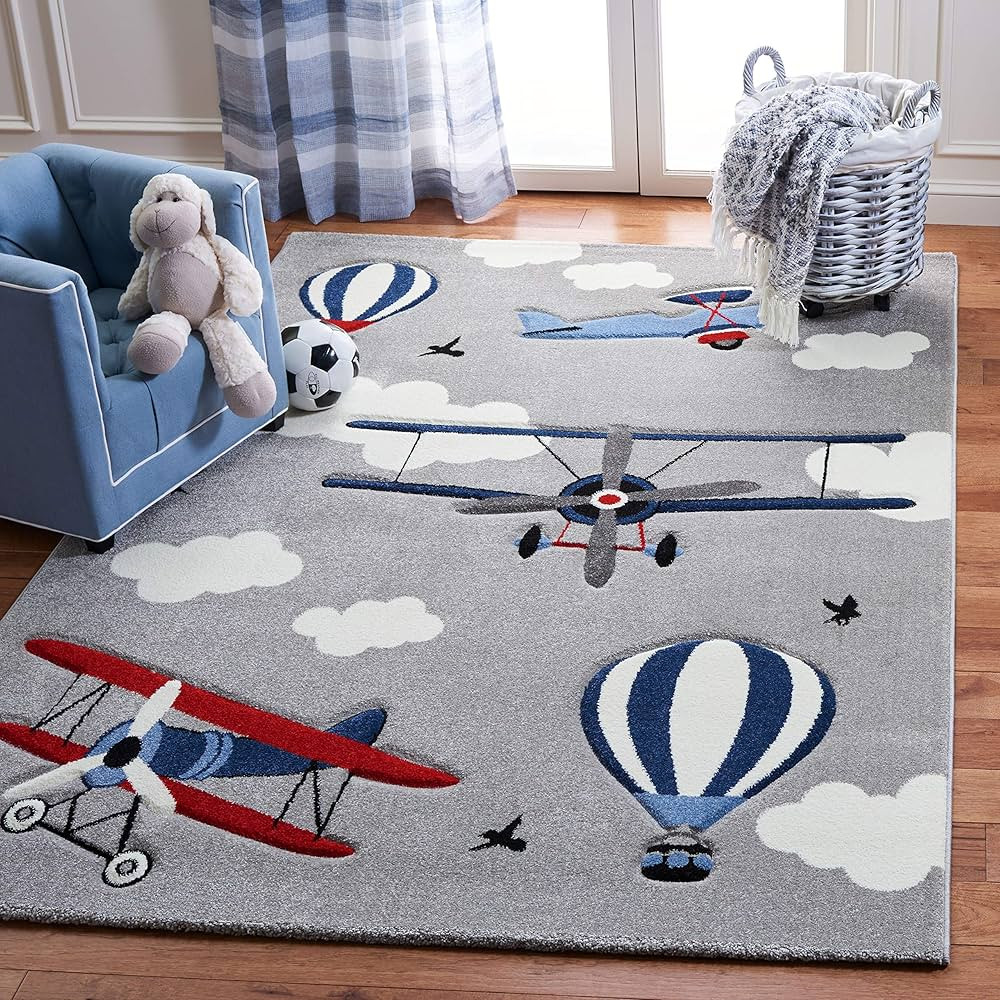 SAFAVIEH Carousel Kids Collection Accent Rug - 4' x 6', Light Grey & Red, Non-Shedding & Easy Car... | Amazon (US)