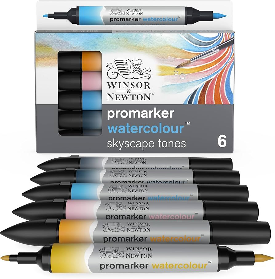 Winsor & Newton ProMarker Watercolor Marker Set, 6 Count, Sky Tones | Amazon (US)