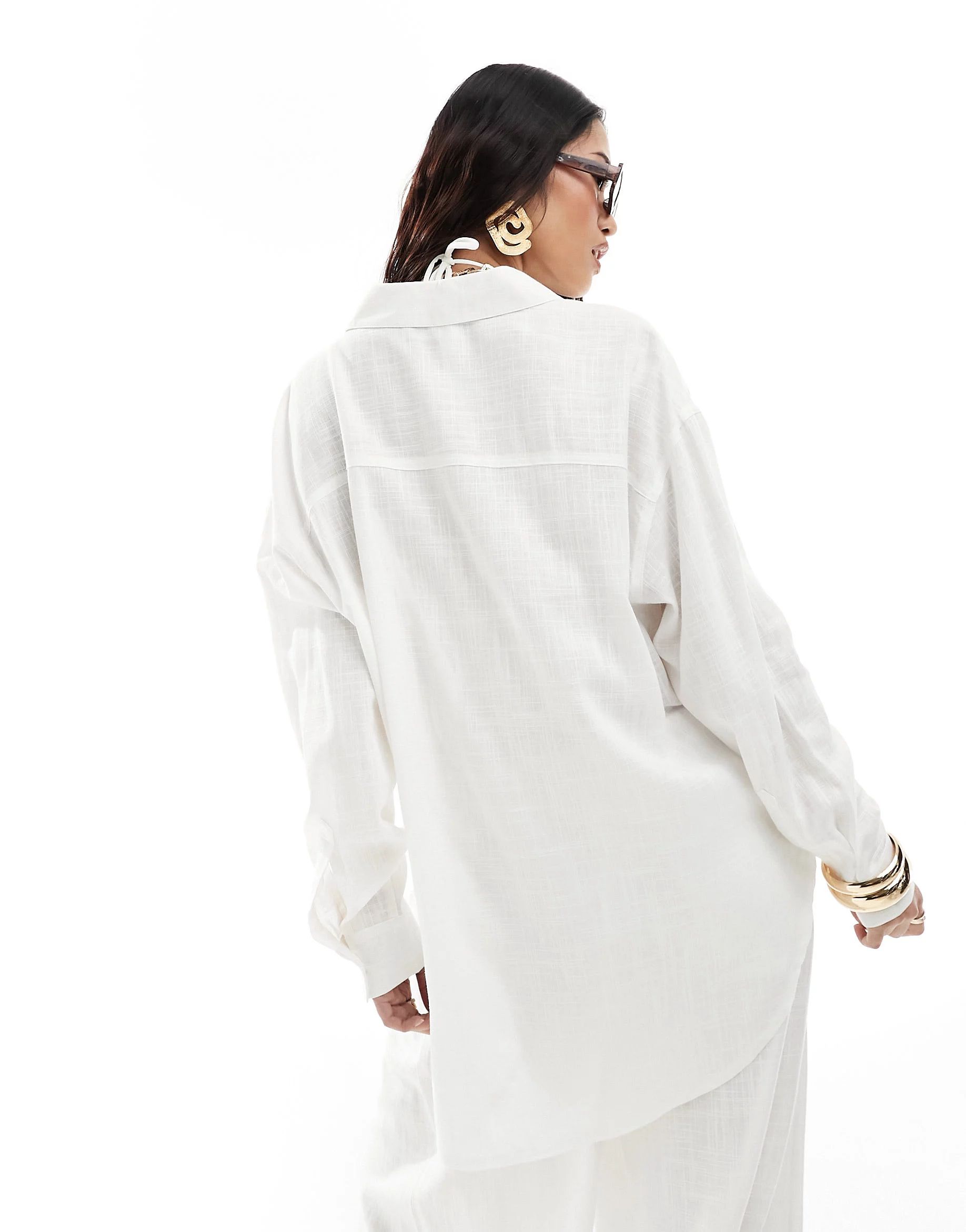 ASOS DESIGN relaxed shirt with linen in white | ASOS | ASOS (Global)