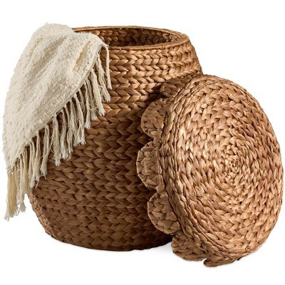 Best Choice Products Scalloped Water Hyacinth Storage Tote Basketwith Lid - Chestnut | Target