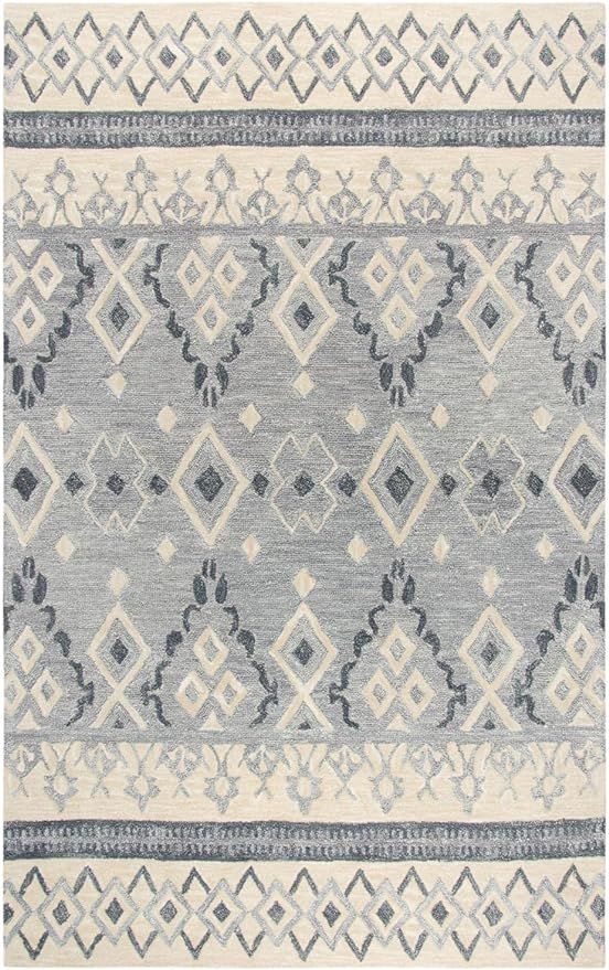 Rizzy Home Opulent Collection Wool Area Rug, 9' x 12', Natural/Gray/Dark Gray Tribal Motif | Amazon (US)