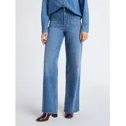 Free Assembly Women's and Women's Plus Wide Leg Jeans with Patch Pockets, 30", 32", and 34" Insea... | Walmart (US)