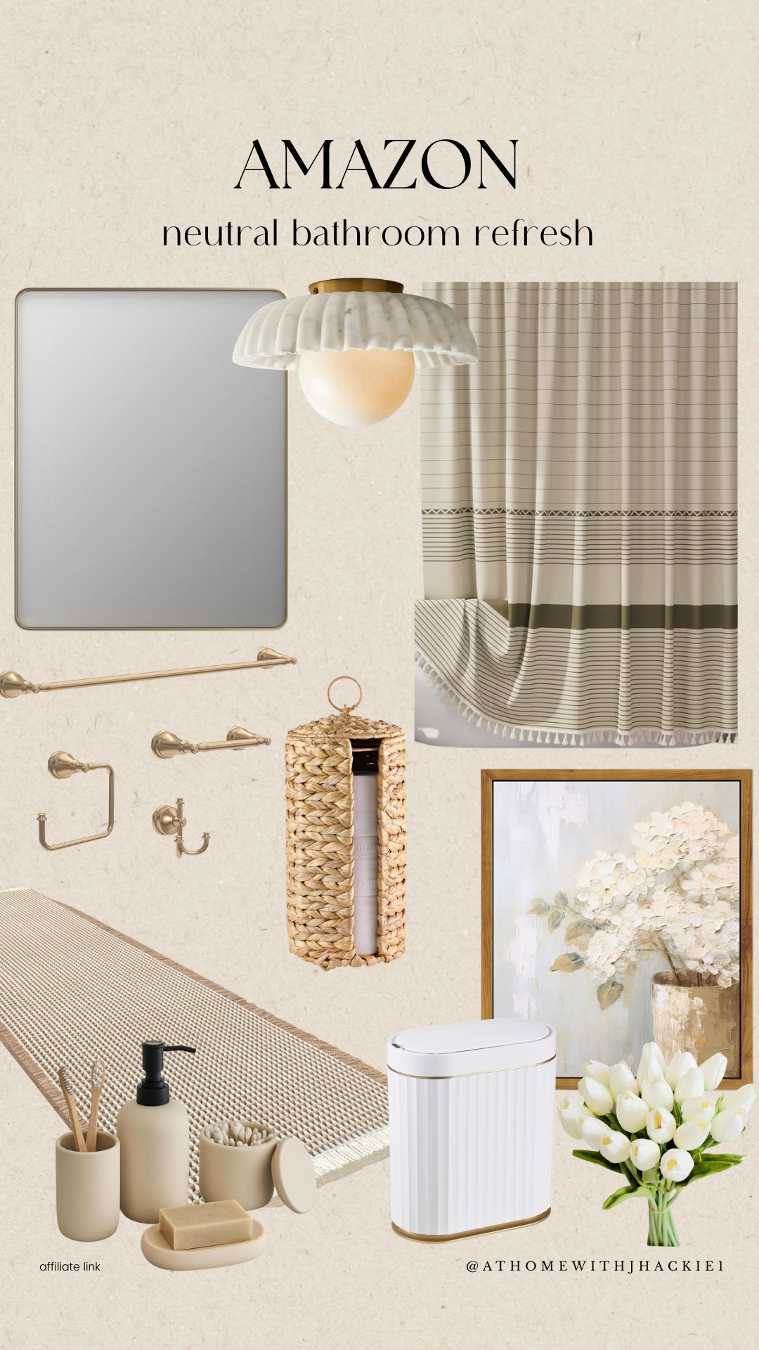 Amazon neutral bathroom decor, amazon bathroom decor, neutral bathroom accessories, organic modern bathroom, neutral shower curtain, brushed brass bathroom hardware, brass towel bar bathroom, neutral soap dispenser set, bathroom countertop decor, woven toilet paper holder, neutral bathroom wall art, neutral bathroom trash can, spa bathroom decor, minimalist bathroom decor 

 

#LTKSeasonal #LTKHome