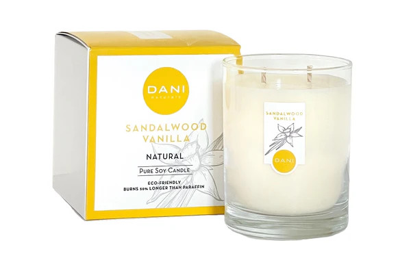 14oz SANDALWOOD VANILLA LARGE GLASS CANDLE | DANI Naturals