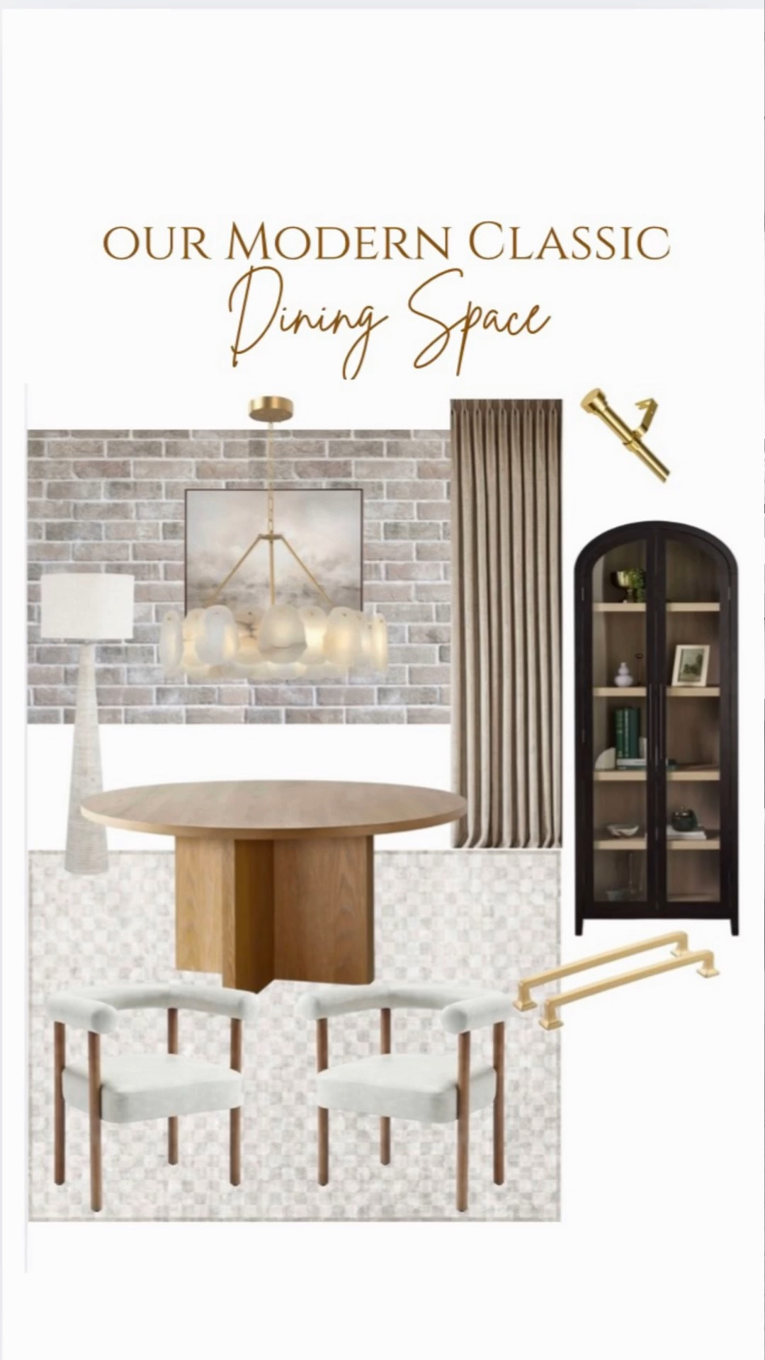 A modern classic dining space designed to feel warm, timeless, and elevated 

Soft layered neutrals, warm oak tones, textured brick, tailored drapery, and sculptural lighting create a space that feels both refined and livable. I wanted it to feel calm, cohesive, and inviting, like an updated take on traditional design with a softer, more modern edge.

#LTKHome