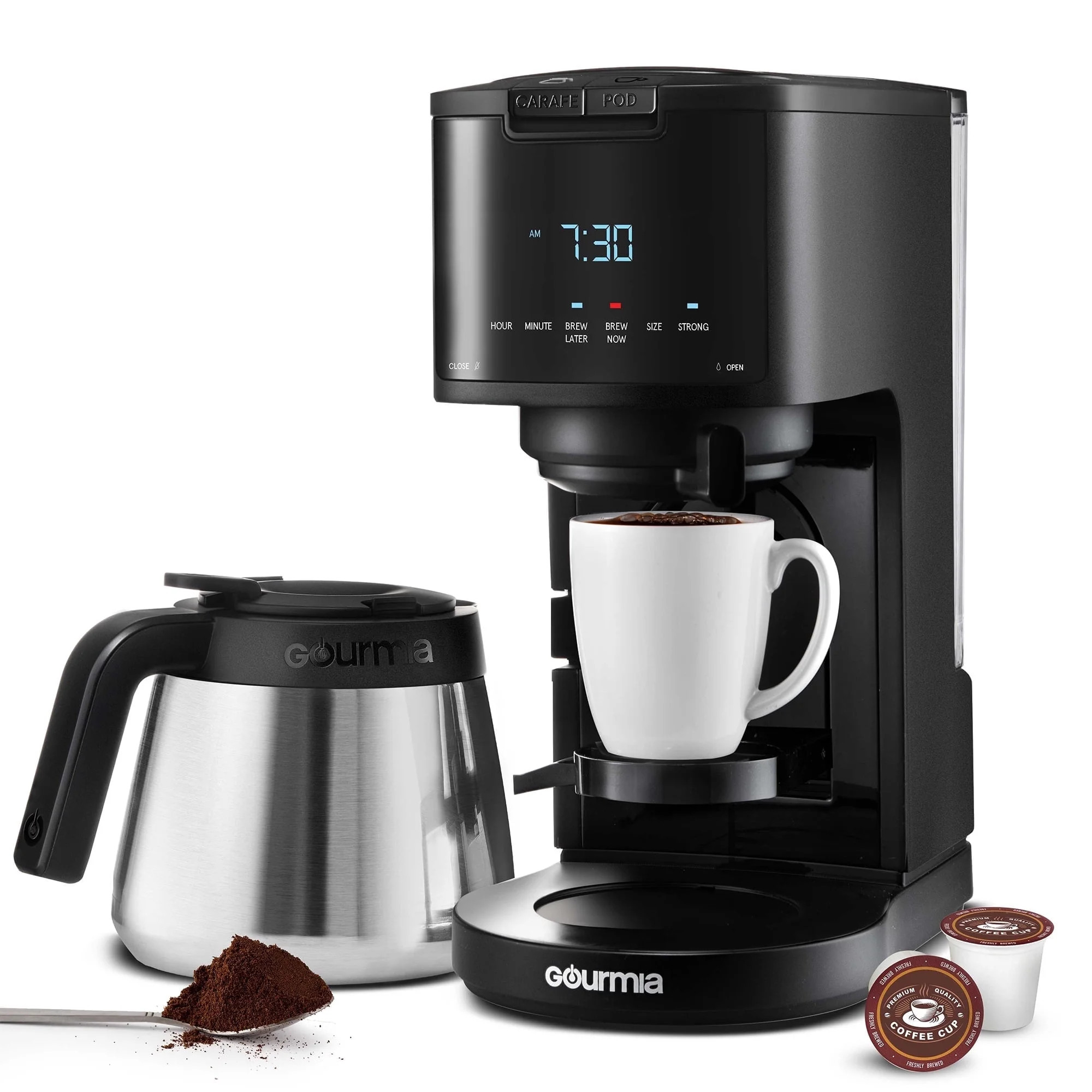 New Gourmia Single Serve + 12 Cup Drip Coffee Maker, Thermal Carafe | Walmart (US)