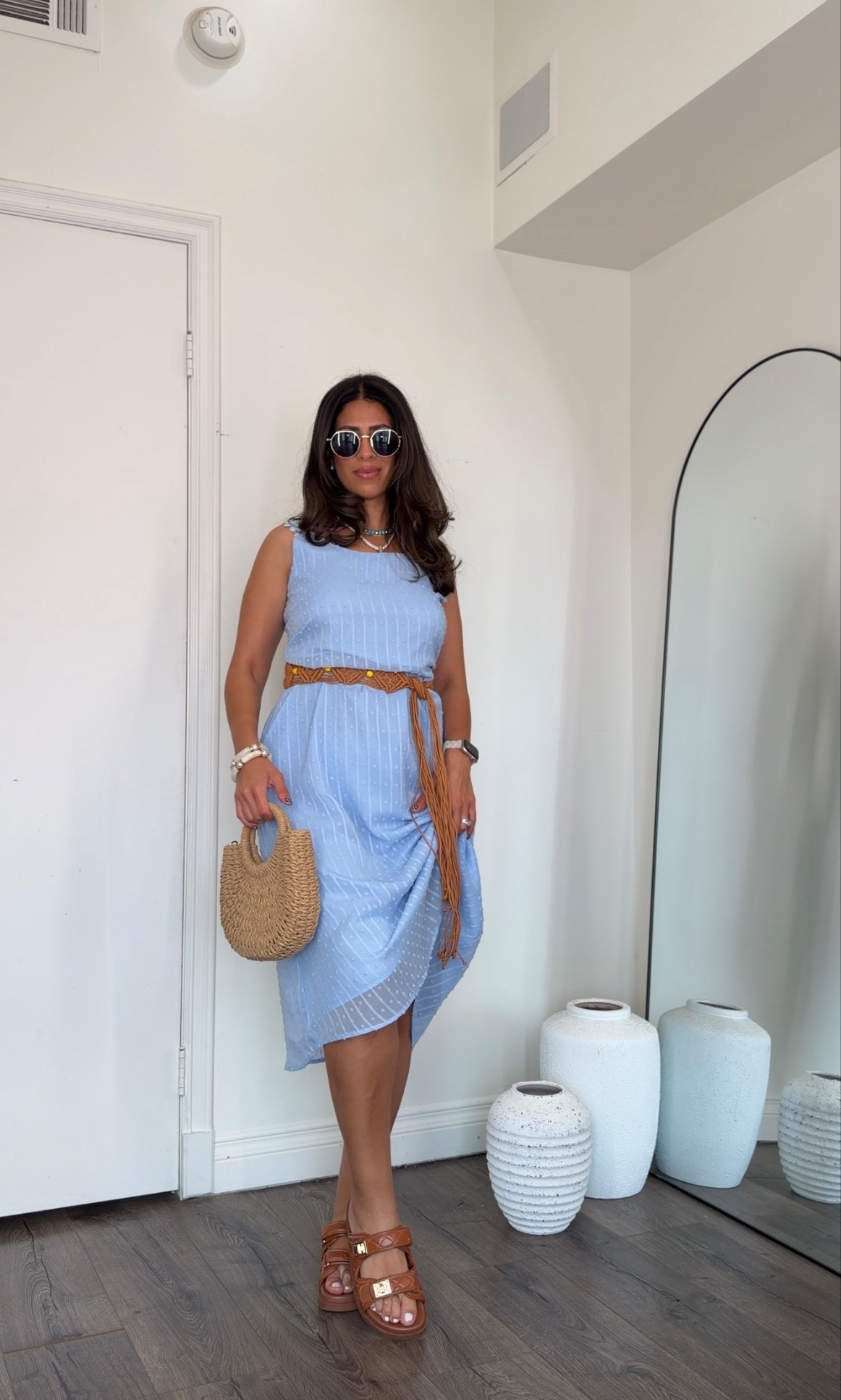 Such a pretty spring dress but not as long as it shows in the picture. I’m 5’4 and comes to my calves. Added a belt so it doesn’t look so plain - wearing size small 

#LTKMidsize #LTKSeasonal #LTKootd