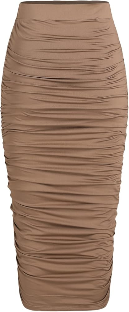 High Waist Ruched Midi Skirt | Amazon (US)